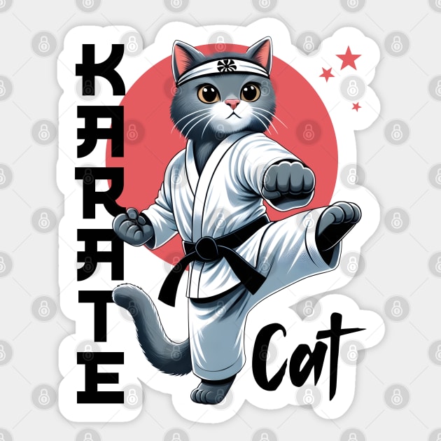 Karate Cat Funny Kitty Sport Design Sticker by Infinitee Shirts